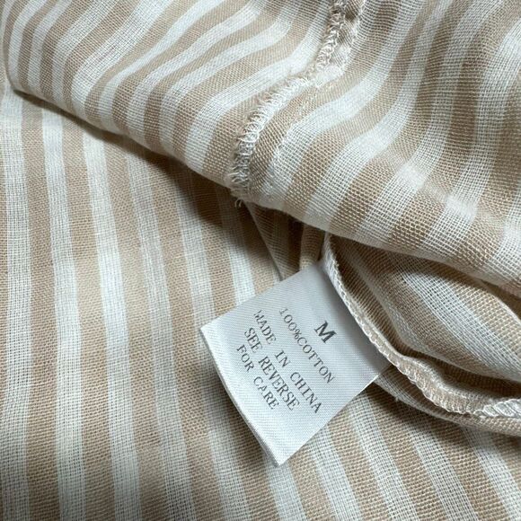 Wishlist Womens Tan/Cream Gingham Check Button Up Pleated Sleeve Top Size M NEW - Picture 6 of 7